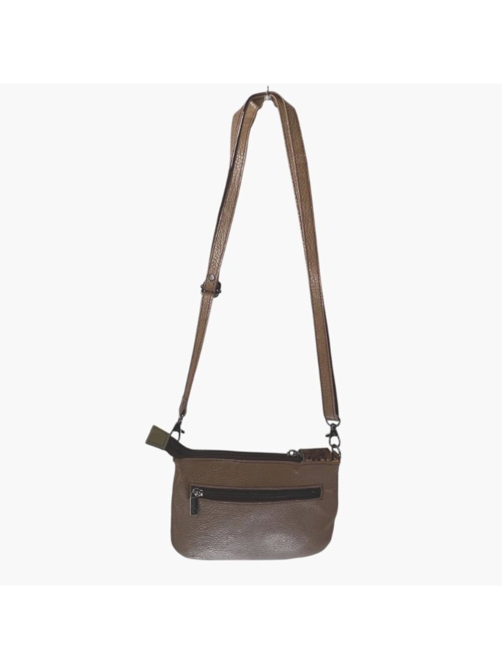 Soruka Leather Crossbody Bag Colorblock Blue Brown Adjustable Strap Zip Pockets - Picture 4 of 16